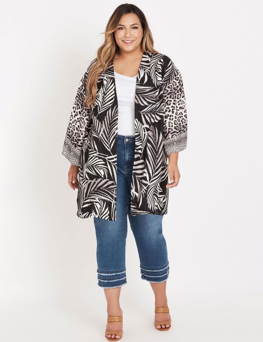 Outerwear Beme | Beme 3Q Slv Double Prted Kimono