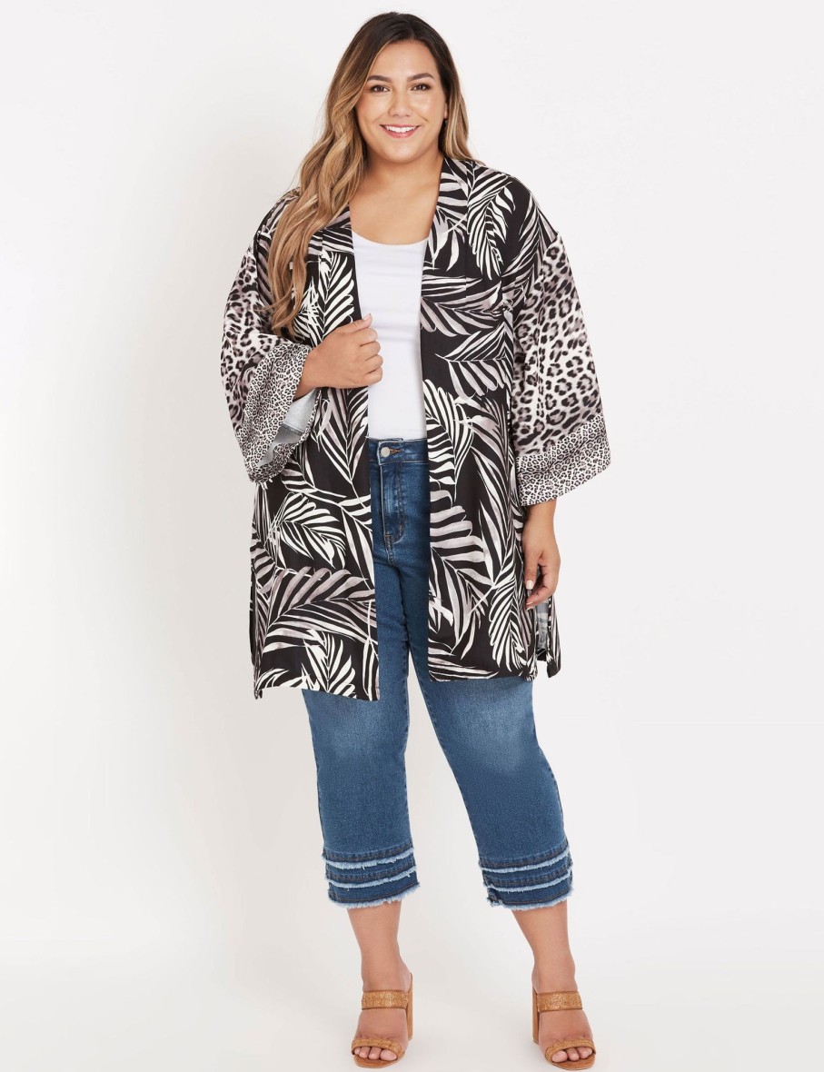 Outerwear Beme | Beme 3Q Slv Double Prted Kimono