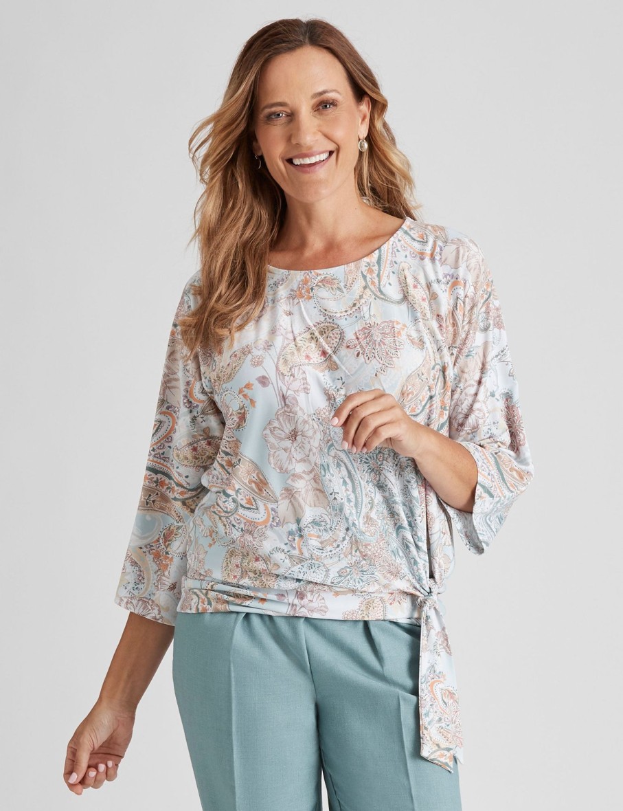 Tops Millers | Millers Long Sleeve Tie Front Printed Top