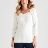 Knitwear Rockmans | Rockmans 3/4 Scoop Neck Rib Top