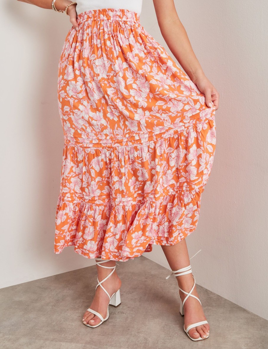 Dresses Rockmans | Rockmans Elastic Waist Tiered Maxi Skirt