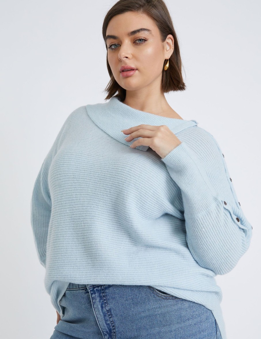 Knitwear Beme | Beme Long Sleeve Button Detail Curve Hem Pullover Top