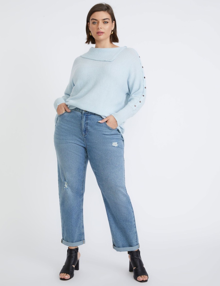 Knitwear Beme | Beme Long Sleeve Button Detail Curve Hem Pullover Top