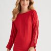 Knitwear Rockmans | Rockmans 3/4 Sleeve Scarlet Lurex Eyelet Knitwear Top