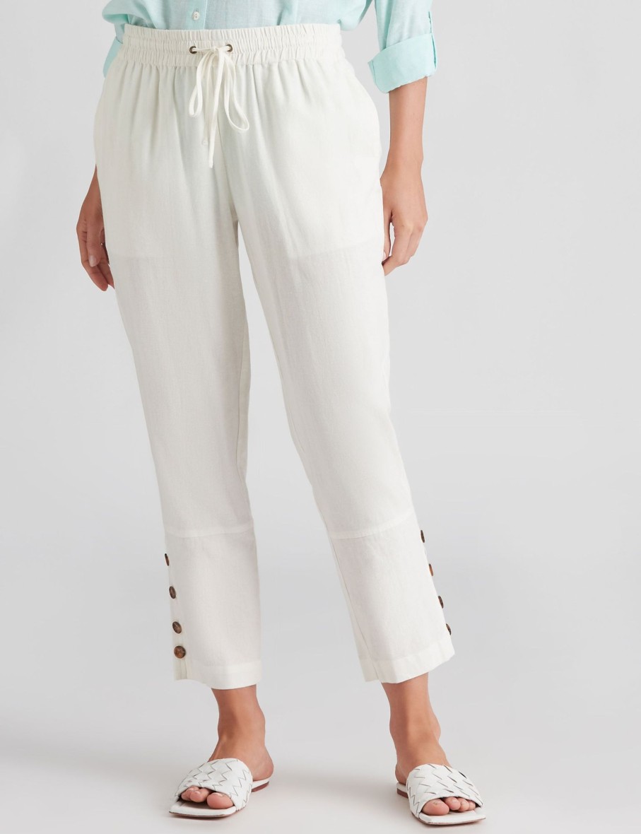 Bottoms Katies | Katies Linen Blend Button Pants