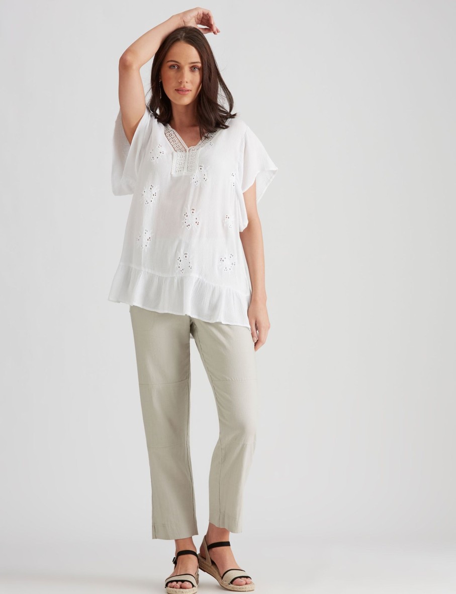 Bottoms Katies | Katies Linen Blend Curved Pocket Pants