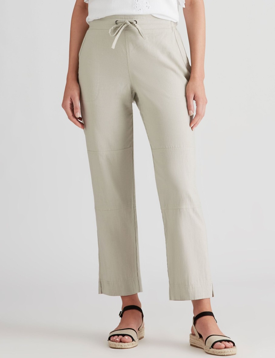 Bottoms Katies | Katies Linen Blend Curved Pocket Pants