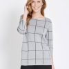 Knitwear Rockmans | Rockmans 3/4 Sleeve Check Knitwear Top