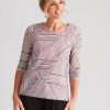 Tops NoniB | Noni B 3/4 Sleeve Printed Mesh Top