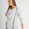 Tops Rockmans | Rockmans Long Sleeve Cowl Neck Contrast Trim Top