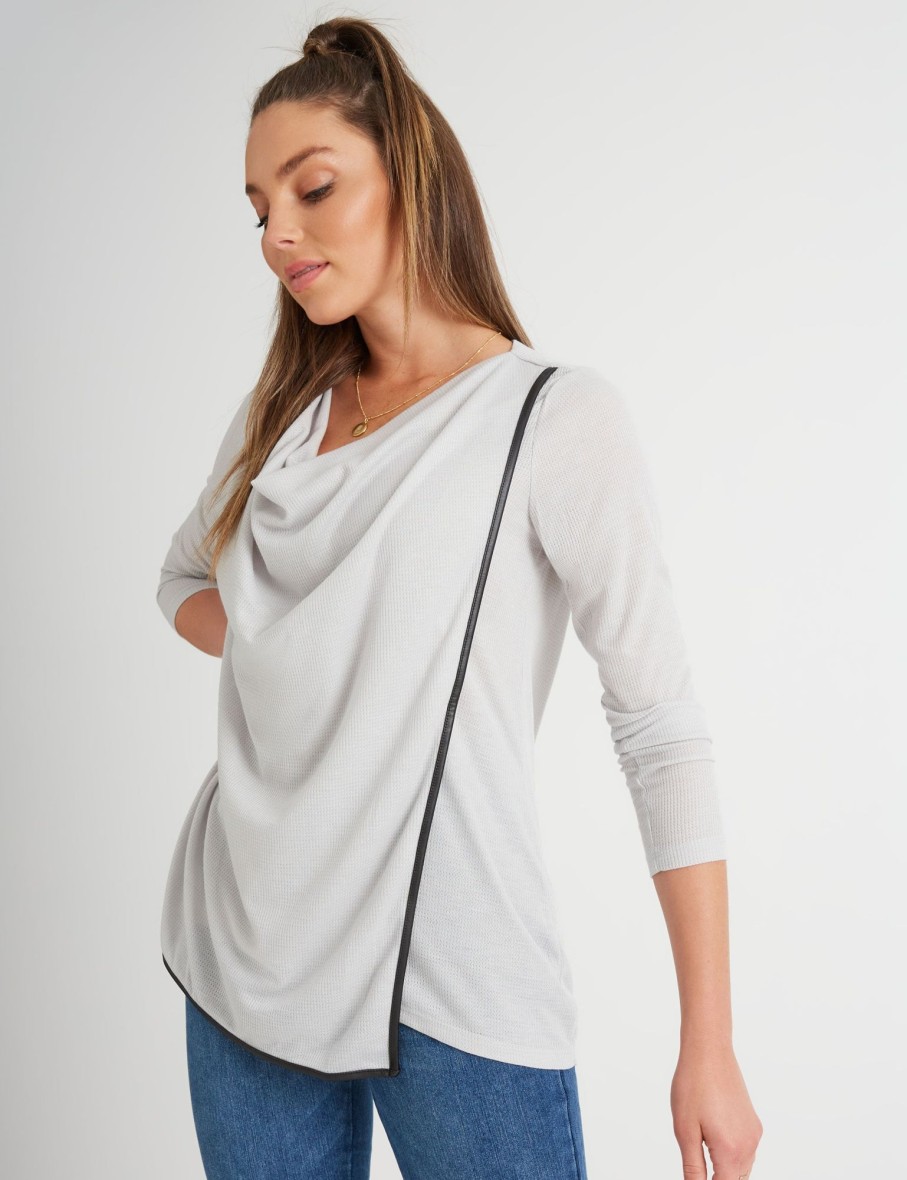 Tops Rockmans | Rockmans Long Sleeve Cowl Neck Contrast Trim Top