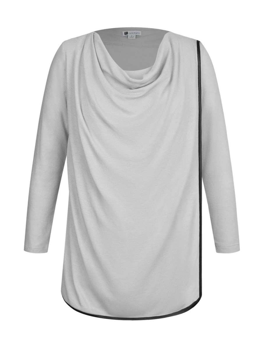 Tops Rockmans | Rockmans Long Sleeve Cowl Neck Contrast Trim Top