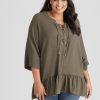 Tops Beme | Beme Lace Up Frill Hem Shirt