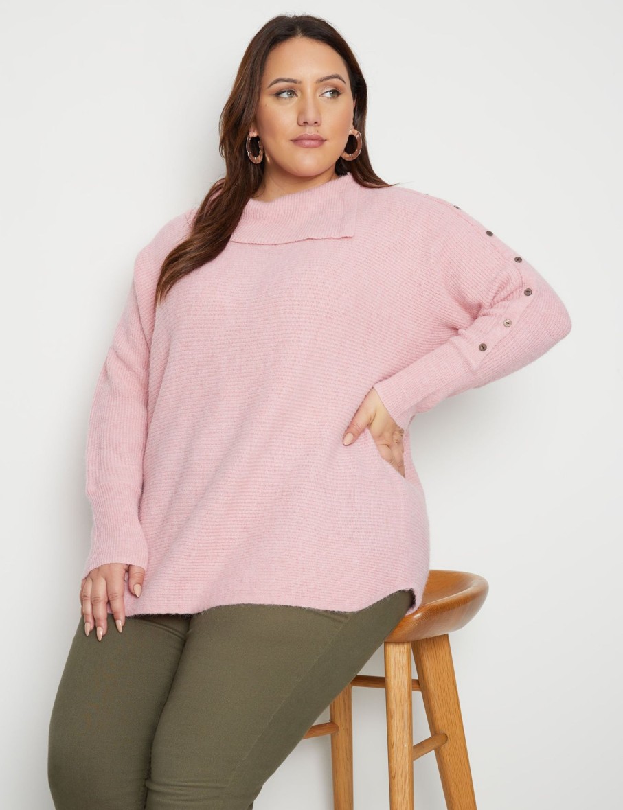 Knitwear Beme | Beme Long Sleeve Button Detail Curve Hem Pullover Top