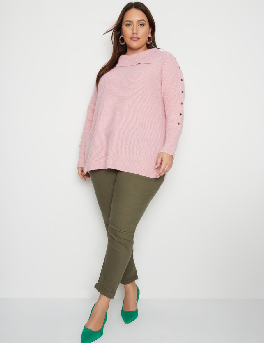 Knitwear Beme | Beme Long Sleeve Button Detail Curve Hem Pullover Top