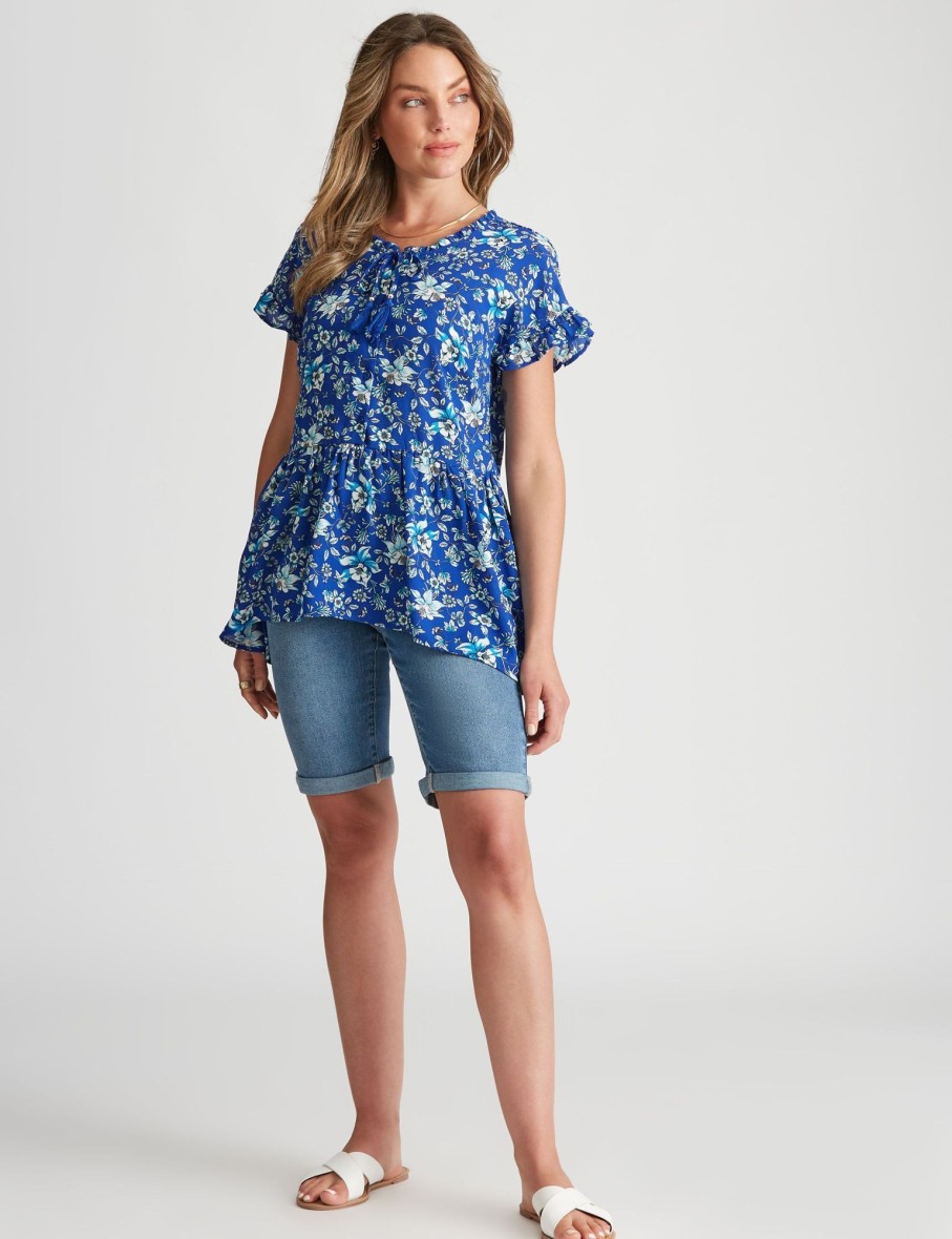 Tops Rockmans | Rockmans Extended Sleeve Woven Frill Detail Top