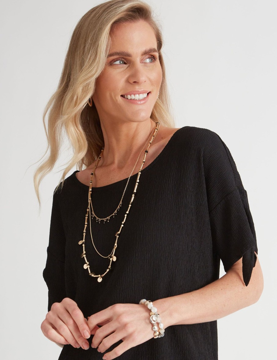 Tops Millers | Millers Extended Sleeve Textured Top With Tie Sleeve