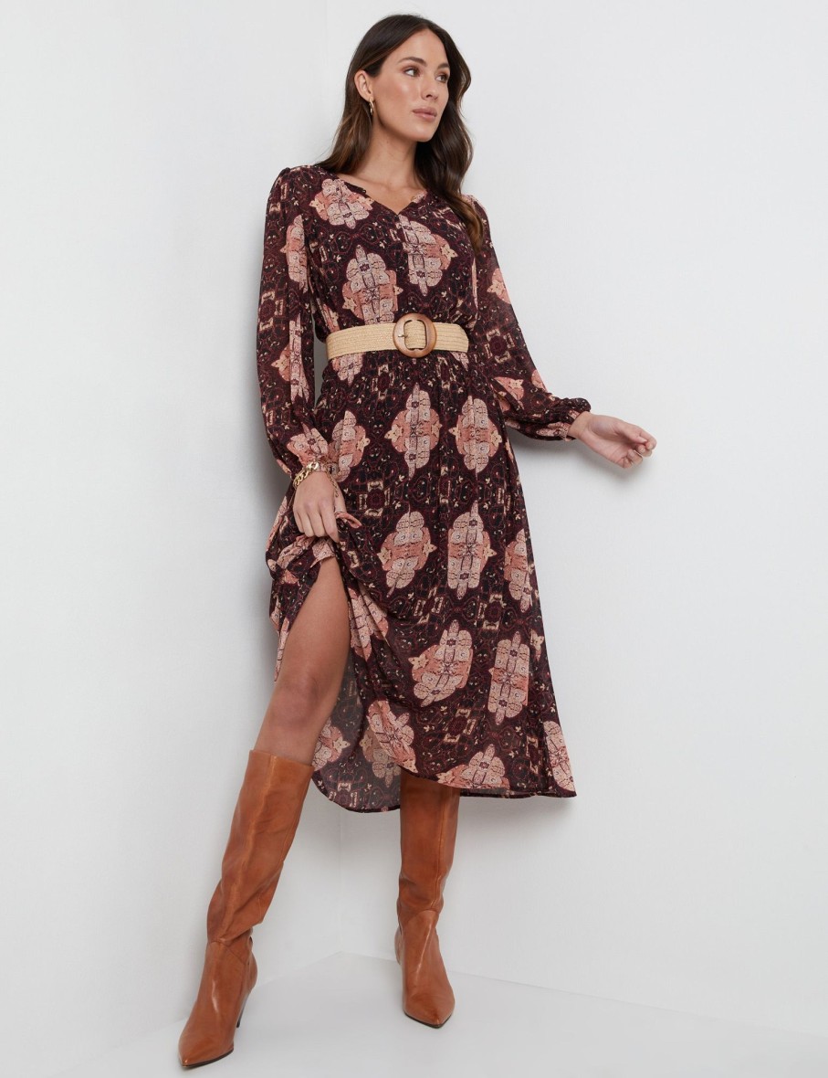 Dresses Katies | Katies Long Sleeve Smocked Waist Maxi Dress