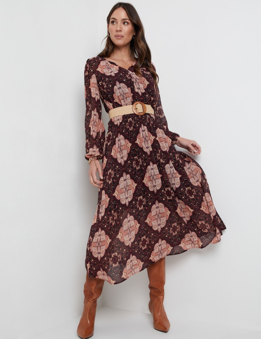 Dresses Katies | Katies Long Sleeve Smocked Waist Maxi Dress