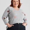 Knitwear Beme | Beme 3/4 Sleeve Sequin Star Jumper