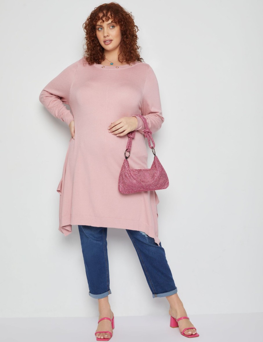 Knitwear Beme | Beme 3/4 Sleeve Eyelet Detail Boat Neck Top