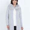 Knitwear LizJordan | Liz Jordan Detachable Fur Neck Houndstooth Cardi