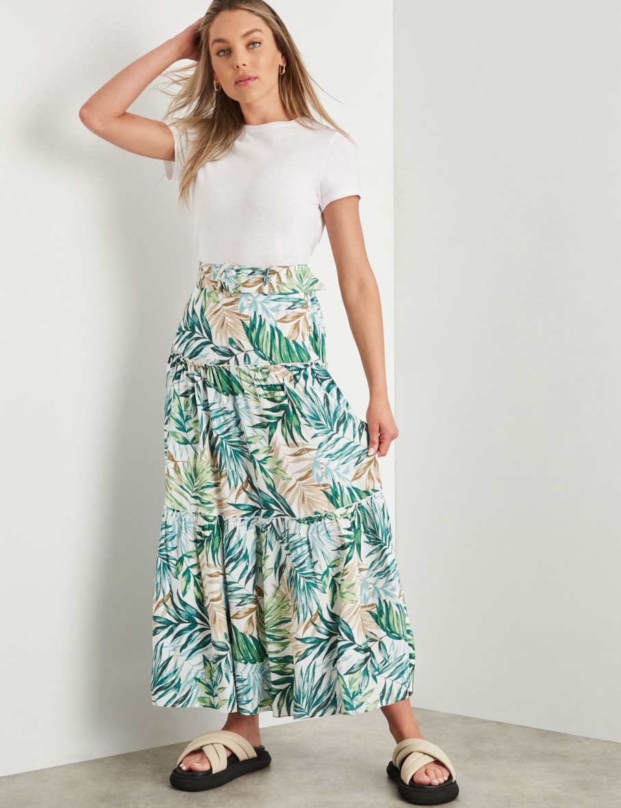 Bottoms Rockmans | Rockmans Belted Tiered Frill Maxi Skirt