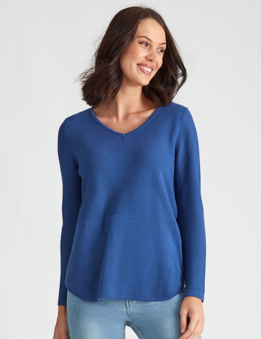 Knitwear Katies | Katies Cotton V-Neck Curved Hem Jumper