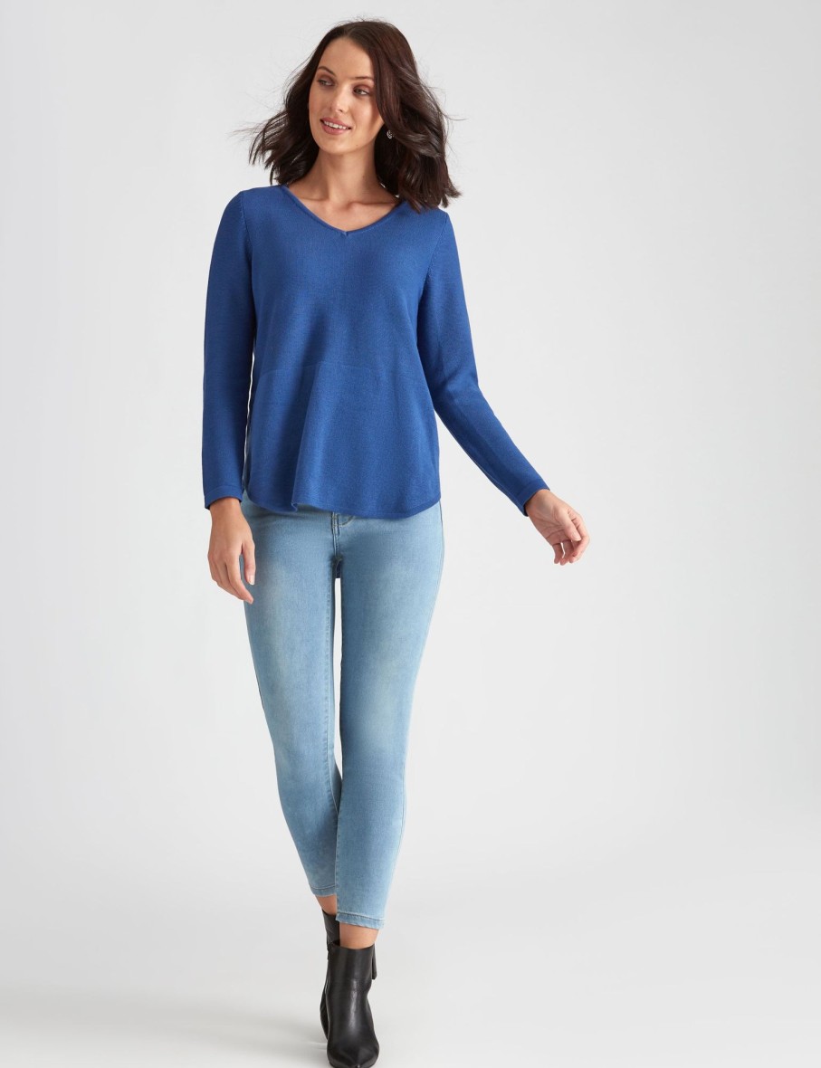 Knitwear Katies | Katies Cotton V-Neck Curved Hem Jumper