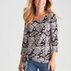 Tops Rockmans | Rockmans 3/4 Sleeve Nova Side Tie Top