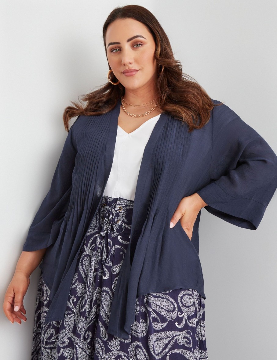 Outerwear Beme | Beme Pleated 3/4 Sleeve Cover Up