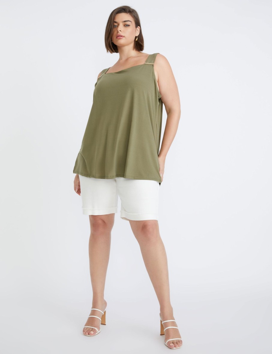 Tops Beme | Beme Short Sleeve Knitwear Cold Shoulder Top