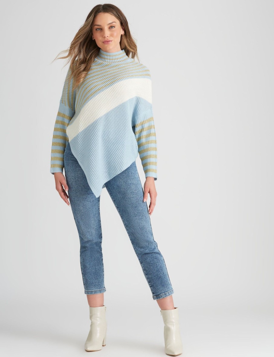 Knitwear Rockmans | Rockmans Long Sleeve Lurex Colourblock Jumper