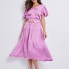 Dresses Katies | Katies Short Sleeve Smocked Waist Matte Satin Maxi Dress