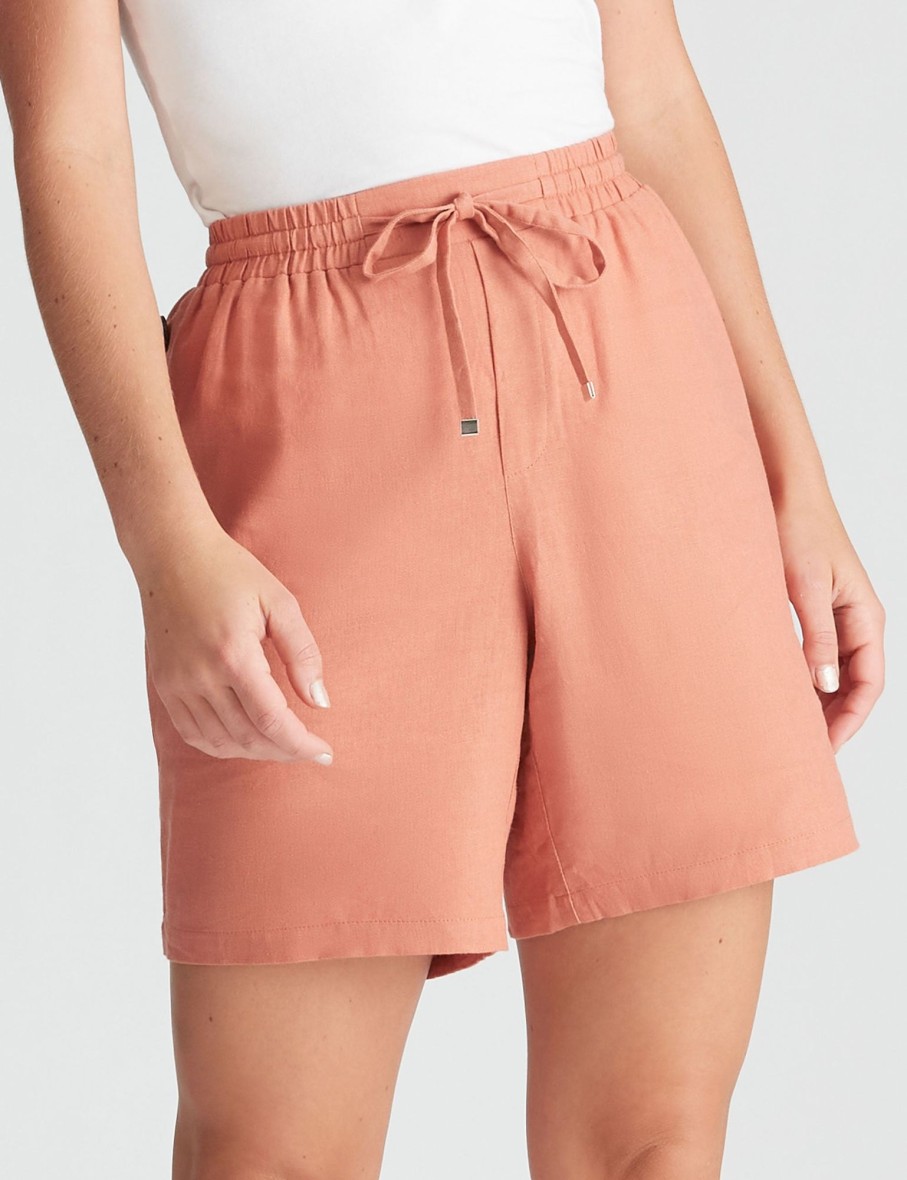 Bottoms Rockmans | Rockmans Side Button Linen Shorts