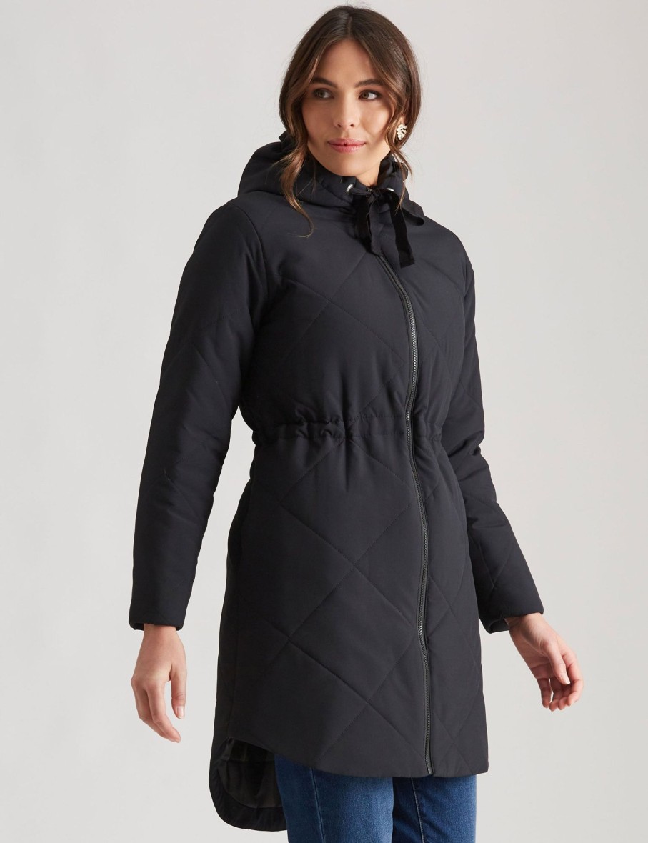 Outerwear Katies | Katies Longline Curved Hem Puffer Coat