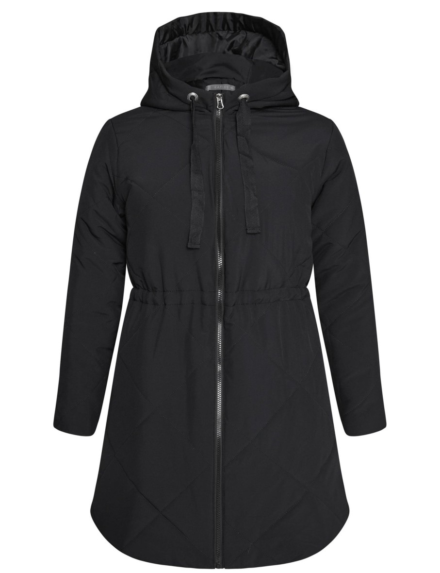 Outerwear Katies | Katies Longline Curved Hem Puffer Coat