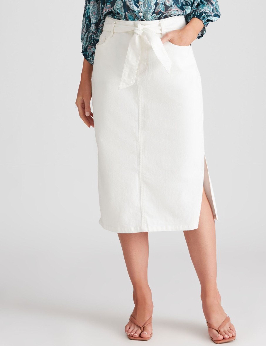 Bottoms Katies | Katies Denim Belted Skirt