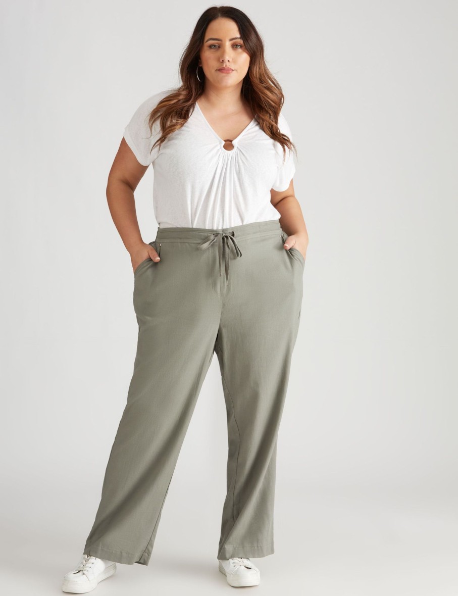 Bottoms Beme | Beme Linen Blend Full Length Pants