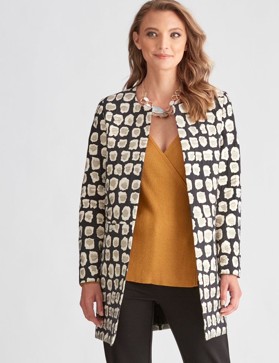 Outerwear LizJordan | Liz Jordan Long Sleeve Longline Jacquard Jacket