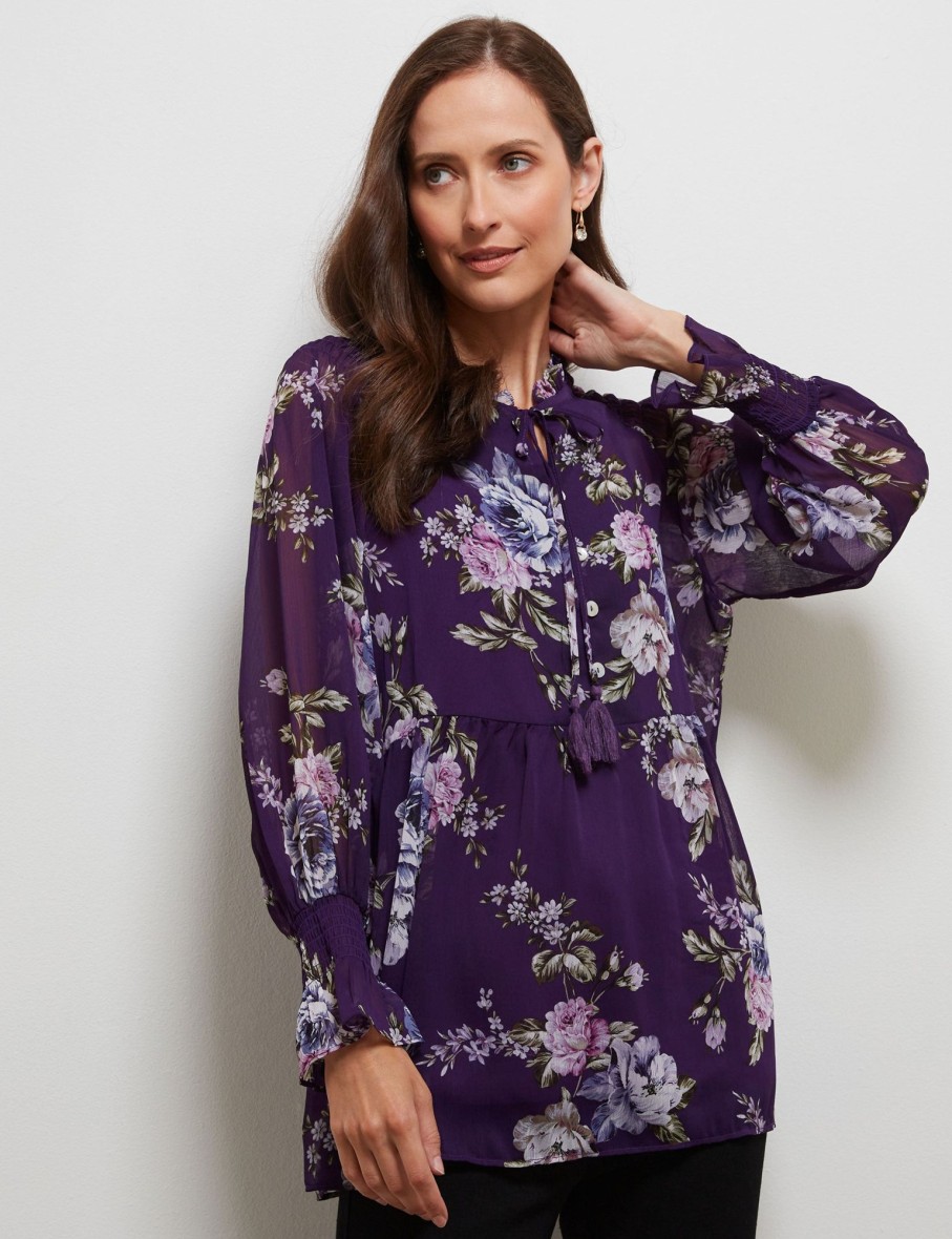 Tops NoniB | Shirred Detail Printed Blouse