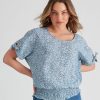 Tops Rockmans | Rockmans Short Ring Tab Sleeve Woven Top