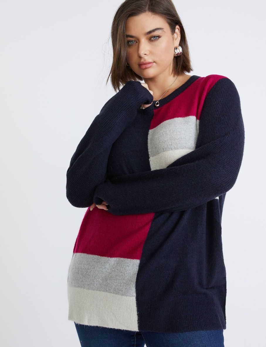 Knitwear Beme | Beme Long Sleeve Colour Block Jumper