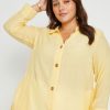 Tops Beme | Beme 3/4 Sleeve Button Detail Double Layer Woven Tunic Shirt