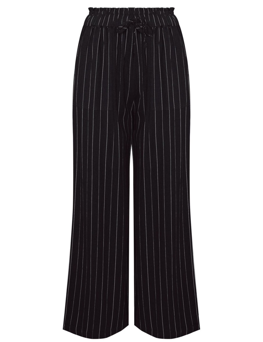 Bottoms Katies | Katies Full Length Linen Stripe Pant