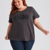 Tops Beme | Beme Short Sleeve Ciao Embellished Curved Hem T-Shirt