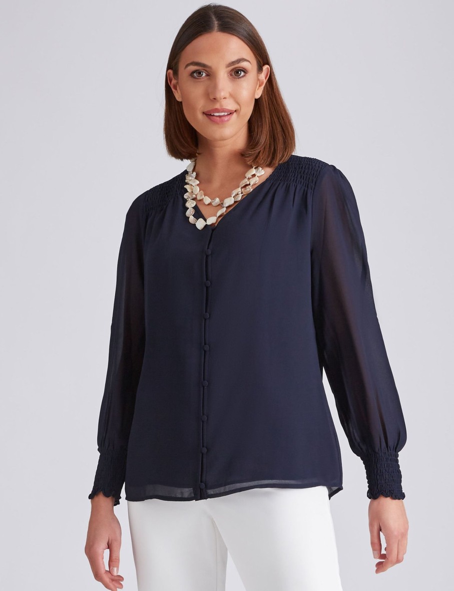 Tops NoniB | Noni B Shirred Trim Button Blouse