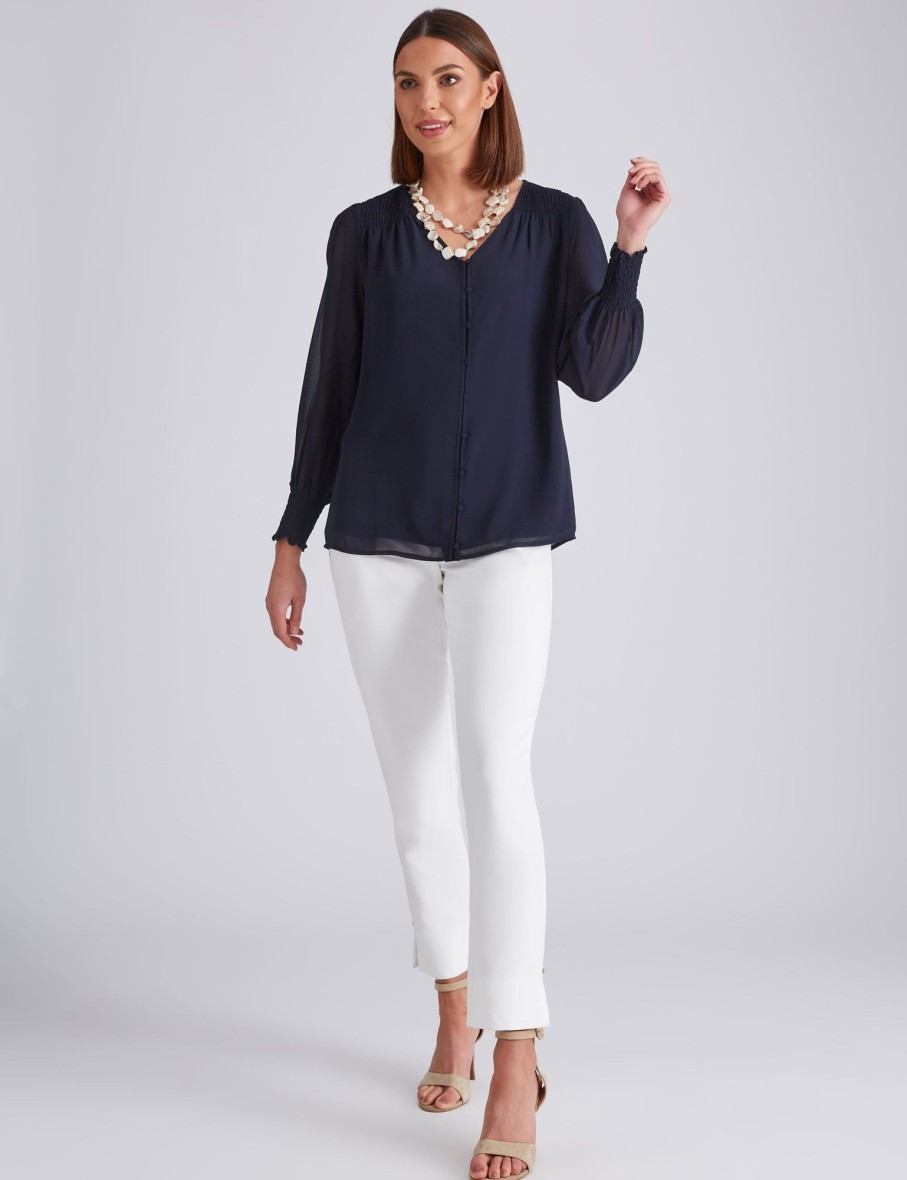 Tops NoniB | Noni B Shirred Trim Button Blouse