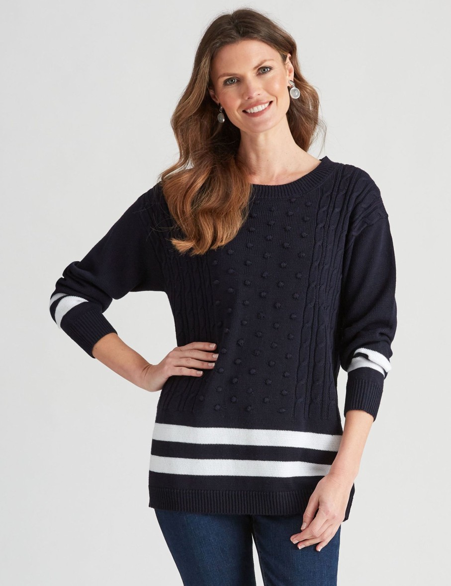 Knitwear WLane | W.Lane Cotton Stripe Bobble Pullover Top