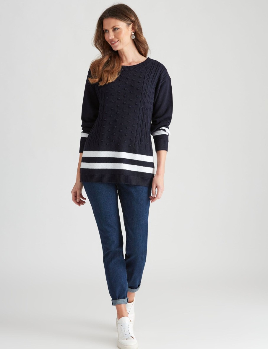 Knitwear WLane | W.Lane Cotton Stripe Bobble Pullover Top